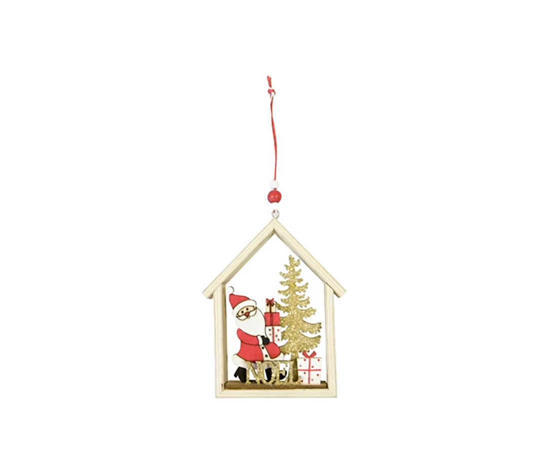 Suspension maison et père noël en bois